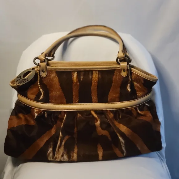 Fendi Vintage Rare Brown & Tan Pony fur Leather Hand Bag, Tiger Print - Picture 10 of 16